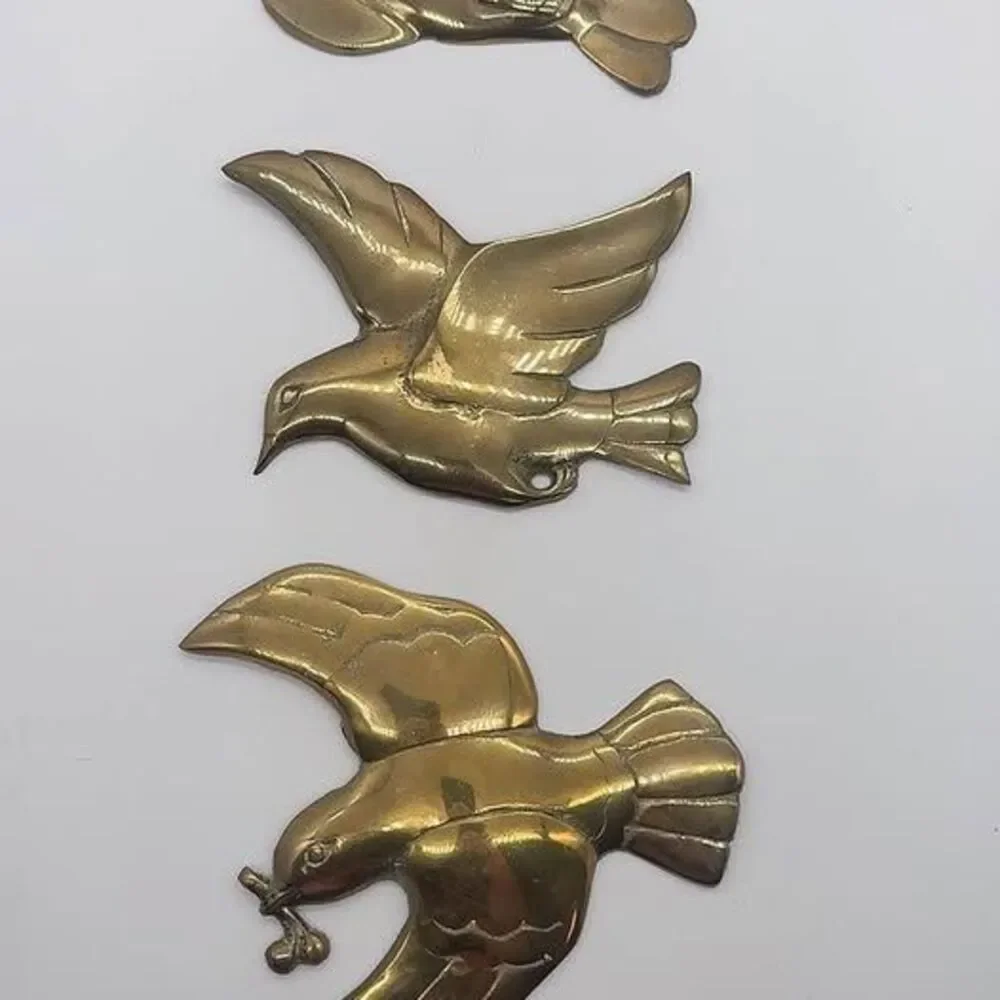 Vintage Brass Flying Birds Wall Decor Set of 3 Mid Century Peace Dove